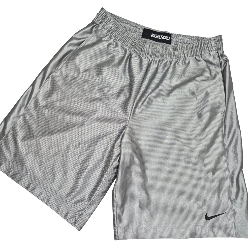 Nike Dazzle Basketball Mens Large Silver Athletic Long Shorts Embroidered Swoosh